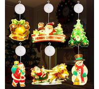 Lumière De Fenêtre à Ventouse LED, 6 Pièces LED Lumières De Ventouse De Noël, Fenêtre Noël Lumière, LEDs Rideau Suspendu Lumières, Lumièress De Noëls Suspendues 3D pour Décor Intérieur Extérieur