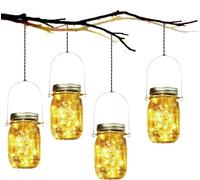 Lumière de Jardin Solaire - 4 Pièces Lanterne de Verre Solaire Imperméable Mason Jar Lanterne Jardin Exterieur pour Décoration de L'éclairage Intérieur Extérieur Chambre Maison Noël (4 Pièces)