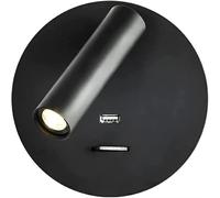 Lumière de Lecture axée sur la Chambre avec Lampe Murale avec projecteur avec Port de Chargement USB commutateur d'applications murales Modernes pour Vivre (Noir, Rond)