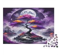 Lumière de Lune Arbre Violet 1000 Pièce Stock De Cartes Premium Puzzle De Bricolage Adolescents Fans 12-18 Ans Défi du Jeu Éducatif Soulagement du Stress Décoration 38x26cm/1000pcs