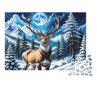 Lumière de Lune de cerf d'hiver Puzzle 1000 Pièces, cerf d'hiver avec Ses Bois sous la Lune, Jeu éducatif, défi, décoration Murale, Cadeau d'anniversaire
