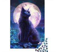 Lumière de Lune de Chat Noir 1000 Pièces Papier Puzzle Adultes Puzzle Portable Soirée Jeux en Famille Stimulant Et Amusant Loisirs Créatifs 52x38cm/1000pcs