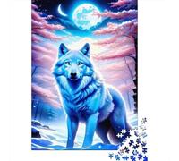 Lumière de Lune Loup Bleu Puzzle À 1000 Morceaux Papier Épais Puzzle Familial Passionnés De Casse-tête Compatible Plateau Activité Lien Familial 52x38cm/1000pcs