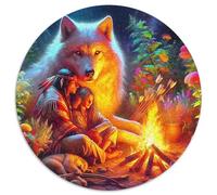 Lumière de Lune LoupPuzzles en Bois 1000 Pièces pour Adultes Rond Tribus primitivesJouet Puzzle À Défi Créatif1000pcs (67.5x67.5cm)