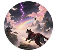 Lumière de Morsure de léopard Ombre 1000 Pièces Puzzle Animaux Circulaire pour Enfants Encastrement Parfait Jeu D'Intelligence De l'art De La DécoRat ION Moderne 1000pcs (67.5x67.5cm)