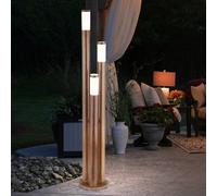 Eclairage de chemin extérieur en acier inoxydable lampe d'extérieur lampadaire jardin lumière aspect bois, 3 flammes en acier inoxydable, 3x E27, DxH 28 x 170 cm