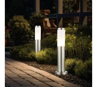 Lampadaire d'extérieur, lampe de pied, lampe de chemin, lampe de jardin, plastique, acier inoxydable, argent, 1x E27, H 45 cm, lot de 2