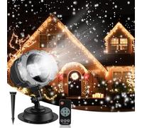 Lumière De Projecteur De Flocon De Neige, Lumière De Projecteur De Noël Lampe De Projecteur De Lumière De Chute De Neige LED Rotative avec Télécommande, White