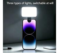Lumière de remplissage pour selfie à clipser, portable, réglable sur 3 couleurs, rechargeable par USB pour smartphone/ordinateur portable/tablette, appel vidéo, blogging, maquillage ABS