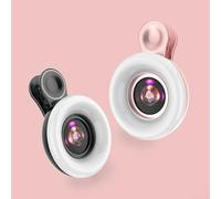 Lumière de remplissage pour téléphone portable avec objectif macro 15x et anneau lumineux LED offrant une luminosité réglable et batterie rechargeable par USB pour une meilleure capture photo (noir)