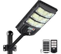 Lumière de Rue Solaire Extérieure, 1200W LED Grande Lampe Solaire pour Parking étanche avec Capteur de Mouvement et Télécommande, 8500K Lumière de Sécurité Extérieure pour Yard et Parking (1PACK)