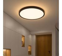Plafonnier noir lampe de salle de bain dimmable lampe de salon plafonnier, rétroéclairage, IP44, 1x LED 18W 1500lm blanc chaud, DxH 29,4x2,5 cm