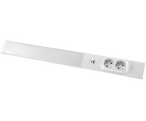 Lumière de sous-armoire LED « Arusha », longueur 60 cm, aluminium et plastique, boîtier blanc, avec USB C, lumière blanche neutre, interrupteur d'éclairage séparé