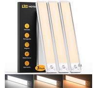 Lumiere Detecteur de Mouvement Interieur 30CM(Lot de 3) - Reglette LED Cuisine 3 Couleurs, 2200mAh Longue Durée, Dimmable, Rechargeable USB-C, Lampe de Penderie Magnétique et Sans Fil pour Escaliers