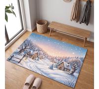 Lumière Dorée Du Village La Forêt Pins Paillasson D'Entrée, Forêt Des Contes Fées Tapis De Porte Antidérapant Lavable Machine, Bleu Clair Tapis Absorbant Pour Entrée Porte Couloir - 50 X 80 Cm