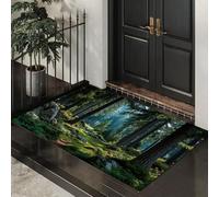 Lumière Du Soleil Forêt De Pins Chemin Paillasson 45 x 75 cm, Tapis Naturalisme Entrée Intérieur Antidérapant, Lavable, Profil Bas, Facile à Nettoyer, Pour Couloir, Porte, Cuisine, Vert Foncé