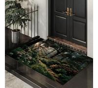 Lumière Du Soleil Forêt Prairie Paillasson 45 x 75 cm, Tapis Paysages Naturels Paisibles Entrée Intérieur Antidérapant, Lavable, Profil Bas, Facile à Nettoyer, Pour Couloir, Porte, Cuisine, Vert Foncé