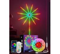 Lumière LED de feu d'artifice intelligente, synchronisation du micro avec effet lancement feu d'artifice, télécommande et contrôle par application, pour la décoration fête la chambre pour Noël(20in)