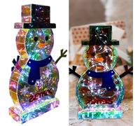 Lumière LED irisée Père Noël bonhomme de neige avec lueur arc-en-ciel, décorations de Noël irisées, prismes holographiques 3D lumineux et décoration réfractive colorée pour fête de Noël, maison