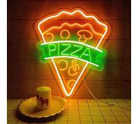 Lumière LED NEON, lampe murale décorative, pièce de pizza, orange vert, env. 30 x 25 x 2 cm