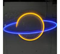 Lumière LED NEON, lampe murale décorative, planète orange bleue, env. 36,5 x 20 x 2 cm