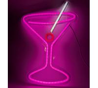 Lumière LED NEON, lampe murale décorative, verre cocktail, rose, env. 34,7 x 25 cm