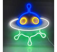 Lumière LED NEON, luminaire mural décoratif, ovni vaisseau spatial vert multicolore, env. 40 x 38 x 2 cm