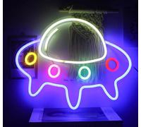 Lumière LED NEON, luminaire mural décoratif, UFO vaisseau spatial bleu multicolore, env. 40 x 32 x 2 cm