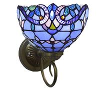 Lumière murale, application murale en verre taché de style Tiffany, lampe murale de lampe baroque méditerranéenne bleue, lampe murale en haut ou vers le haut