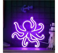 Lumière néon Décoration murale LED en forme de pieuvre, néon océan, pour chambre d'enfant ou de garçon, 30 x 28 cm