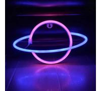 Lumière NEON LED, lampe décorative USB à piles, planète rose bleue, env. 30 x 17,5 cm