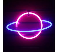 Lumière NEON LED, lampe murale décorative, planète rose bleue, env. 36,5 x 20 x 2 cm