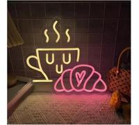 Lumière néon Néon signe Café Pain Signe Croissant Petit Déjeuner Boutique Décoration Fête Tenture Murale Lumières Led(40cmx36cm)