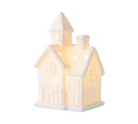 Lumière Nocturne en Forme de Maison céramique décoration LED - Lit avec 3 Batteries LR44 détachables Mini Ornement Porcelaine Blanche pour Table/Chambre Lueur Chaude Noël décoration Quotidienne