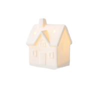 Lumière Nocturne en Forme de Maison céramique décoration LED - Lit avec 3 Batteries LR44 détachables Mini Ornement Porcelaine Blanche pour Table/Chambre Lueur Chaude Noël décoration Quotidienne