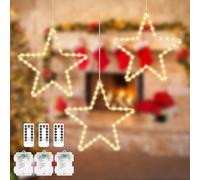 Lumiere Noel Fenetre 3 Pièces, Lumière de Noël pour Fenêtre de Noël, Guirlande Lumineuse Fenêtre Noël Grande Étoile avec Minuterie et 8 Modes Clignotants pour Noël Fête Arbre, À Piles (Sans Batterie)