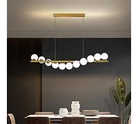 Lumière pendante moderne de 11 globes, lustre linéaire réglable de 44 pouces avec des armures en verre blanche pour salle à manger de l'île de cuisine, amplier de fixation de finition d'or G9 compatib