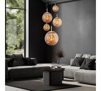 Lumière pour Salle à Manger Lampe Suspendue Lustre Glas Boules Ambre Laiton Noir