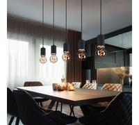 Lumière pour Salle à Manger Lampe Suspendue Lustre Hauteur Bois Noir 5x E27