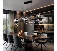 Suspension boule verre suspension table à manger noir salon lampe suspension moderne, verre fumé, 9x LED 3,5W 350lm blanc chaud, LxH 86x120 cm