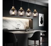 Lumière pour Salle à Manger Lampe Suspension 4 Feux Laiton Noir Boule de Verre