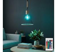 Suspension corde de chanvre suspension chaîne salle à manger suspension en design cage, noir, télécommande dimmable, RGB LED 8,5W 806Lm blanc chaud, DxH 35x140 cm