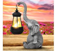 Lumière Solaire Éléphant,Statues D'Éléphant D'extérieur avec Lanternes Solaires,Décor D'Éléphant en Résine Imperméable pour Jardin