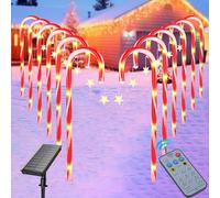 Lumière Solaire Extérieur de Noël, 12 Pièces Canne de Bonbon Avec Étoiles 72 LED, 8 Modes Étanche Décoration pour Jardin, Terrasse, Chemin