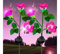Lumière Solaire Extérieur Jardin, XVZ Lampes LED Rose solaires avec plus grande fleur et large panneau solaire, étanche Deco Jardin Exterieur pour jardin, pelouse, terrasse, chemin (rose)