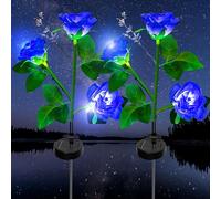 Lumière Solaire Extérieur Jardin, XVZ Lampes LED Rose solaires avec plus grande fleur et large panneau solaire, étanche Deco Jardin Exterieur pour jardin, pelouse, terrasse, chemin (bleu)