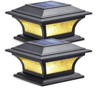 Lumiere Solaire Exterieur Lumières Solaires de Chapeau de Poteau 2 Modes Lampe LED Verre Etanche pour Jardin Terrasse Clôture 4x4