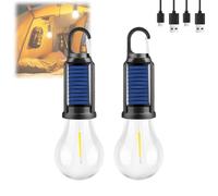 Lumière solaire rechargeable avec crochet - Ampoule extérieure 3 modes, étanche IPX5, USB/charge solaire pour camping, tente et urgences - Lampe torche portable avec crochet réglable (2 pièces)