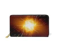 Lumière Sombre Étincelle Brûlante Portefeuille Zipper Long Bourse en Cuir Véritable avec Titulaire de la Carte de Crédit pour Téléphone Femmes Fille Hommes