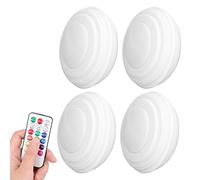 Lumière Télécommandée, 4 Pièces LED Rondelle Lumineuse, Veilleuse Colorée Télécommande Veilleuse Ronde 13 Modes de Couleurs Garde-robe LED, Luminaires Sous Comptoir